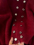 SHOPMOCHOLuxury Fluffy Knitted Cardigan Sweater Design Double Breasted Sweater Coat Women Autumn High-end Lazy Zipper 2000s Y2k Knit Top