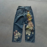 SHOPMOCHO Y2K Baggy Jeans men vintage Embroidered high quality denim fabric American style jeans Gothic streetwear Hip Hop wide leg pants