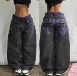 SHOPMOCHO 2026 New American  Jeans with Old Washing and Splicing Burrs Women Y2K Hip Hop Popular Casual Joker Wide-leg Pants