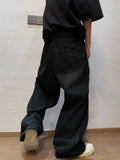 SHOPMOCHO 1Pc Men's Wide Pants Brushed Jeans Wide Jeans Y2K New Rocks Jeans Buggy Black Hip-Hop Pants