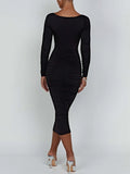 Shopmocho Autumn and Winter Women Sexy Bodycon Dress Square Neck Long Sleeved Ladies Evening Dresses