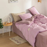 SHOPMOCHO Japan Style Plaid Queen Duvet Cover Set 220x240 High-quality Soft Skin-friendly Bedding Set King Size Quilt Cover Pillowcases