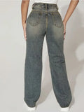 SHOPMOCHO Y2K High Waist Ripped Wide Leg Jeans Women Vintage Washed Distressed Frayed Hem Denim Pants Streetwear Baggy Straight