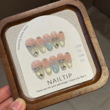 SHOPMOCHO 10Pcs Handmade Nude Color Press On Nails Sparkling Cat-Eye Cherry Star Marine Elements Sequins Cute Girlish Nail Suitable Summer