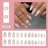 SHOPMOCHO 24pcs False Nails Glossy Green Summer Almond Fake Nail Tips Wearable Detachable Fashion Flower Print Press on Nails for Girl
