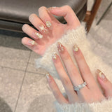 SHOPMOCHO 10pcs Handmade Press On Nails For Christmas Flash Firework Snowflake Designs Cat's Eye False Nails Wearable DIY Manicure Art