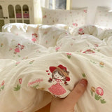 Shopmocho Korean Flowers Bedding Set 2025 New Kids Twin Full Queen Size Soft Bed Flat Sheet Duvet Cover Set Pillowcases Simple Bed Linen