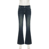 SHOPMOCHO Vintage y2k Flared Jeans Retro Button-up Low Rise Casual Denim Pants Harajuku 2000s Trousers Basic Aesthetic Mom