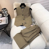 Shopmocho Simple Sleeveless Suit Vest Casual Wide Leg Pants Two-piece Set for Women 2025 New Elegant Suit Set