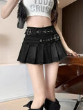 SHOPMOCHO Y2k Vintage Streetwear Sexy Denim Skirts Women American Belt Buckle High Waist Pleated Skirt Hottie All-match Short Skirt Summer