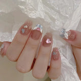 Shopmocho 24pcs Detachable Short Press on Nails Y2k rhinestone False Nails with Glue Ballet Sweet Cool Girls Artificial False Nails Tips