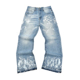 SHOPMOCHO High Street Ink Painted Washed Black Baggy Jeans for Men Straight Vintage Loose Casual Denim Trousers Oversized Ropa Hombre Jean