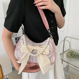 SHOPMOCHO White Folds Pearl Female Bag Retro Luxury Designer Handbag Bow Crossbody Bags Fashion Y2K Vintage Women's Shoulder Bag Purses
