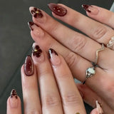 SHOPMOCHO 24Pcs Short Almond Fake Nails Butterfly Wings Nail Art with Glue Glitter Flower False Nails Acrylic Autumn Winter Press on Nail