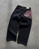 SHOPMOCHO Y2K 2000s Cherry Blossom Pocket Embroidery Fashion Hip Hop Loose Men And Women Clothing Retro Casual Wide Leg Streetwear