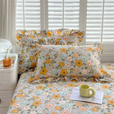 SHOPMOCHO A pair of cotton printed pillowcases with ruffled edges, garden body pillowcases, bed pillowcases