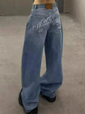 SHOPMOCHO Gradient Spring 2026 Casual Blue Jeans Women Y2K Vintage High Waisted Jeans Straight Streetwear Loose Large Wide Leg Denim Pants