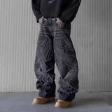 SHOPMOCHO Street Gothic Retro High Waisted Wide Leg Trousers 2025 Y2k Hip Hop Baggy Jeans Men's Street Fashion Raw Edge Embroidered Jeans