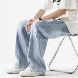 SHOPMOCHO Men's Summer Ripped Jeans Loose Straight Leg Retro Men Draw Rope Port Fashion Brand All-match Casual Pants
