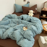 SHOPMOCHO Bedding Set INS Blue Stripe Style Duvet Cover Pillowcase with Bedsheet Home Bedclothes Boys Girls Room Bed Sheet Sets 이불세트