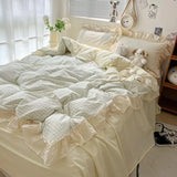 SHOPMOCHO Ruffled Pink Blue Duvet Cover Set Twin Queen Washed Microfiber Ultra Soft Bedding set Grid Duvet Cover Bed Sheet 2 Pillowcases
