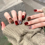 Shopmocho 24pcs Detachable Short Press on Nails Y2k rhinestone False Nails with Glue Ballet Sweet Cool Girls Artificial False Nails Tips