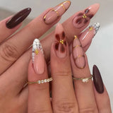 Shopmocho Pink Yellow Halo Dyeing Flower Water Ripple Summer False Nails Leopard Long Pointed Fake Nails Art Press on Nails Charm Manicure