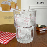 Shopmocho INS Pink Bow Glass Cups Iced Coffee Mug Clear Drinking Glasses Tumbler Milk Tea Juice Water Cup Dessert Cups Drinkware 260-380ML