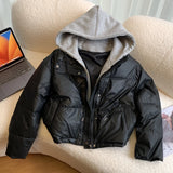 SHOPMOCHOHooded Short Parkas Women Fashion Black Patchwork Puffer Jacket Winter Streetwear Down Coats Korean Cotton Padded Outerwears New
