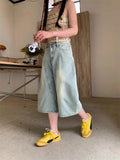 Shopmocho 2025 Summer Sexy Vintage Style Harajuku Blue Jeans Women's Y2K Punk Street Baggy Denim Trouser Casual Mop Calf Length Pants