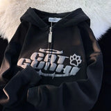 SHOPMOCHO Y2K American Letter Printed Zip-up Hoodies Women Street Fashion Harajuku Style Sweatshirt Couple Casual Loose Plus Velvet Hoodie