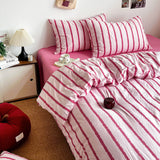 SHOPMOCHO 3pcs Simple Pink Striped Duvet Cover Set with 2 Pillowcases Soft Washed Cotton Bedding Set For Girls 150x200cm Bedroom Decor
