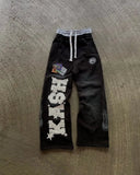 Shopmocho High Street Trendy Pants High Street Ins Trendy Brand Men's and Women's Loose Straight Tube Embroidered Printed Casual Pants
