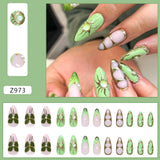 SHOPMOCHO 24pcs White Flower Fake Nail Tips Ins Yellow Pink Blush False Nails Wearable Full Cover European Almond Shaped Press on Nails