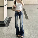 Shopmocho Women Fashion Washed Denim Flares Pants Korean Style Low-Waist Slimming Wide Leg Jeans Female Streetwear Sexy Slim Y2K Trousers