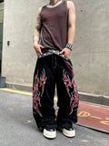 Shopmocho Y2K Fashion Street Jeans Harajuku Hip Hop Retro Loose Red Stripe Printing Baggy Jeans Denim Pants Men Women Gothic Wide Trousers