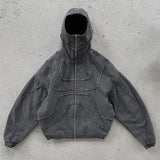 SHOPMOCHOY2K Denim Jacket American Splicing Style Gothic Vintage Trend Unisex Streetwear Punk High Street Oversized Leisure Zip Up Hoodie