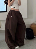 SHOPMOCHO Y2k American Women's Hip Hop Loose Wide Leg Jogger Pants 2026 Summer Pattern Embroidered Parachute Sweatpants Loose Pleated