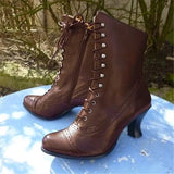 Shopmocho Quality Women Boots PU Leather Bikerboots for Women High Heel Pointed Toe Boots Women New Victorian Boots platform shoes