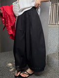 SHOPMOCHO Summer Women's Bloomers Korean Lace Thin Drawstring Splicing Wide-leg Pants Casual Loose Solid Ankle Length Baggy Pants Women