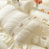 Shopmocho Korean Princess Style Lace Ruffles Wedding Bedding Set Seersucker Washed Cotton Soft Duvet Cover Set Bed Sheet Pillowcase 3/4Pcs