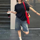 Shopmocho Women Casual Denim Shorts Spring Summer Fashion Female Wide Leg Short Jeans Knee Lenght Denim Pant Women High Waist Shorts Girls