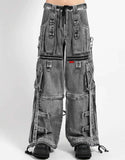 SHOPMOCHO Y2K Trousers Pants Streetwear Washed Distressed Black Grey Wide Leg Jeans Men Women Goth Punk Multi Pocket Oversized Baggy Jeans
