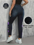 SHOPMOCHO 【Non-Denim】Women's Faux Denim Print Leggings, Sports Casual Skinny Pants, Thin Soft Skin-Friendly Yoga Pants, All-Season Long Pa