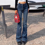 Shopmocho Woman Elastic High Waist Bell Bottom Jeans Female High Street Designer Flare Pants Lady Fashion Blue Black Gothic Denim Trousers