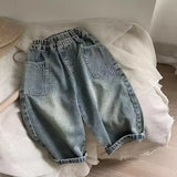 SHOPMOCHO Spring and Autumn Children's Pocket Wide Leg Jeans Contrast Loose Relaxed Pants for Boys and Girls Jeans Baby Kids Trousers 2-6Y