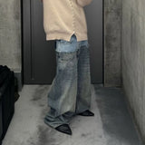 SHOPMOCHO CUT-UP Double-layer Double Waist Patchwork Baggy Jeans for Men and Women Straight Casual Loose Denim Trousers Oversized