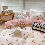 Shopmocho Ins Style Duvet Cover Set with Flat Sheet Pillowcases Cute Orange Cherry Crow Printed Single Double Queen Size Girls Bedding Kit
