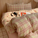 SHOPMOCHO 1pc Korean Cotton Pink Stripes Duvet Cover 150x200 Size Girl's Room housse de couette Skin friendly Breathable Comforter Sets