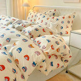 SHOPMOCHO Queen Bedding Set Reactive Printed Bed Sheet Sets Washed Polyester Soft Duvet Cover Bed Sheet Pillowcase Cartoon Bedding Bed Set
